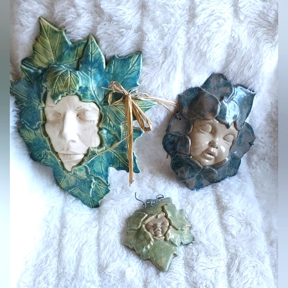 Vintage Leafe ceramic 3 faces wall decor